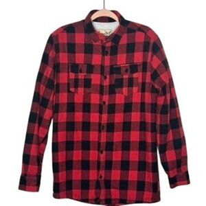 Coastal Mens L Buffalo Plaid Flannel Shirt Jacket Chore Bulky Rugged Camping